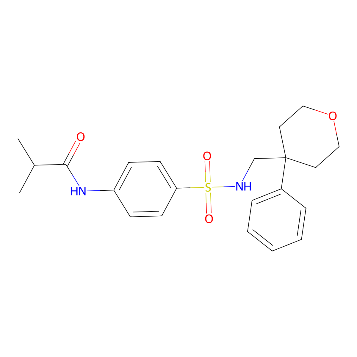 N-(4-(N-((4-phenyltetrahydro-2H-pyran-4-yl)methyl)sulfamoyl)phenyl)isobutyramide molecular structure, CAS 1091050-94-0