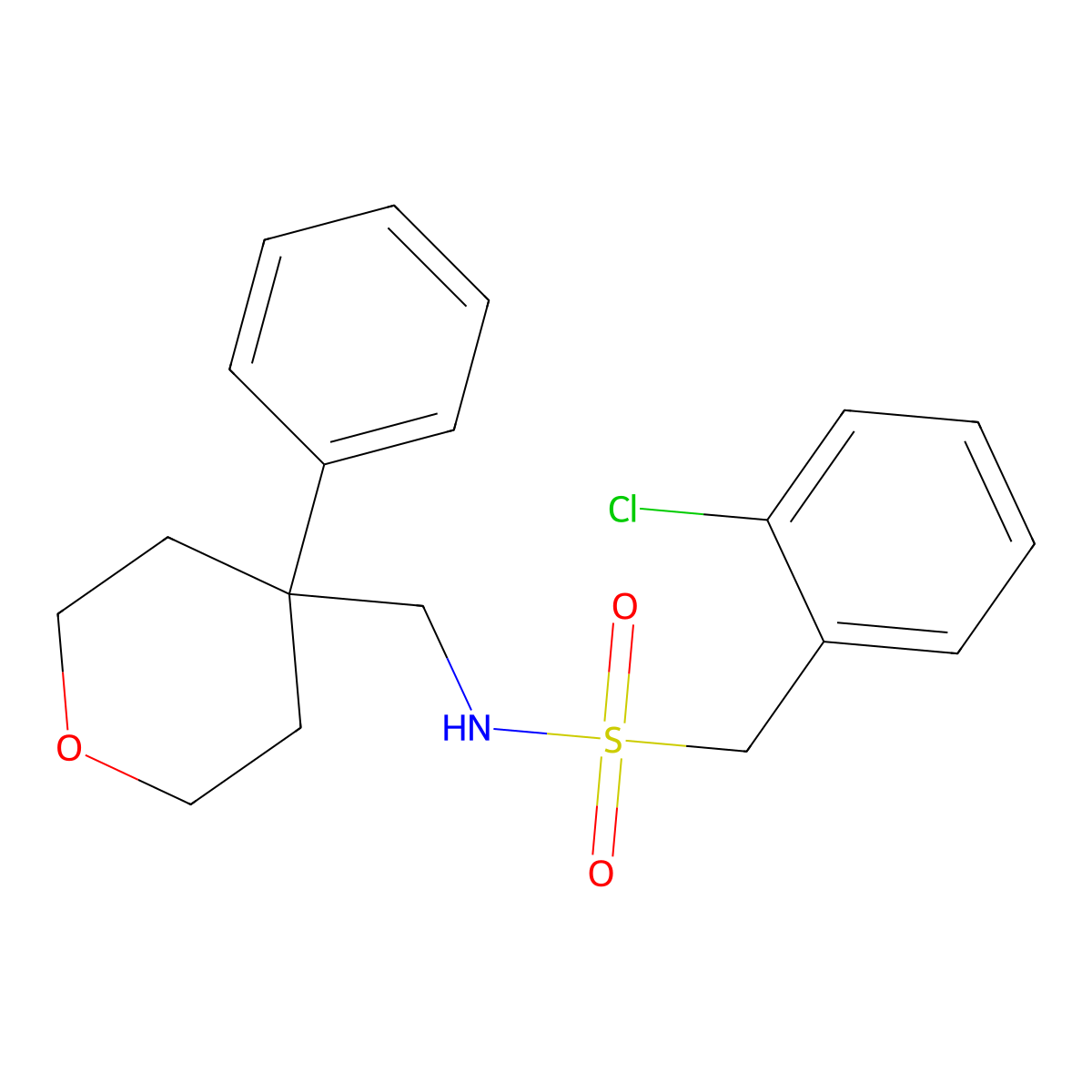1-(2-chlorophenyl)-N-[(4-phenyloxan-4-yl)methyl]methanesulfonamide molecular structure, CAS 1091051-34-1
