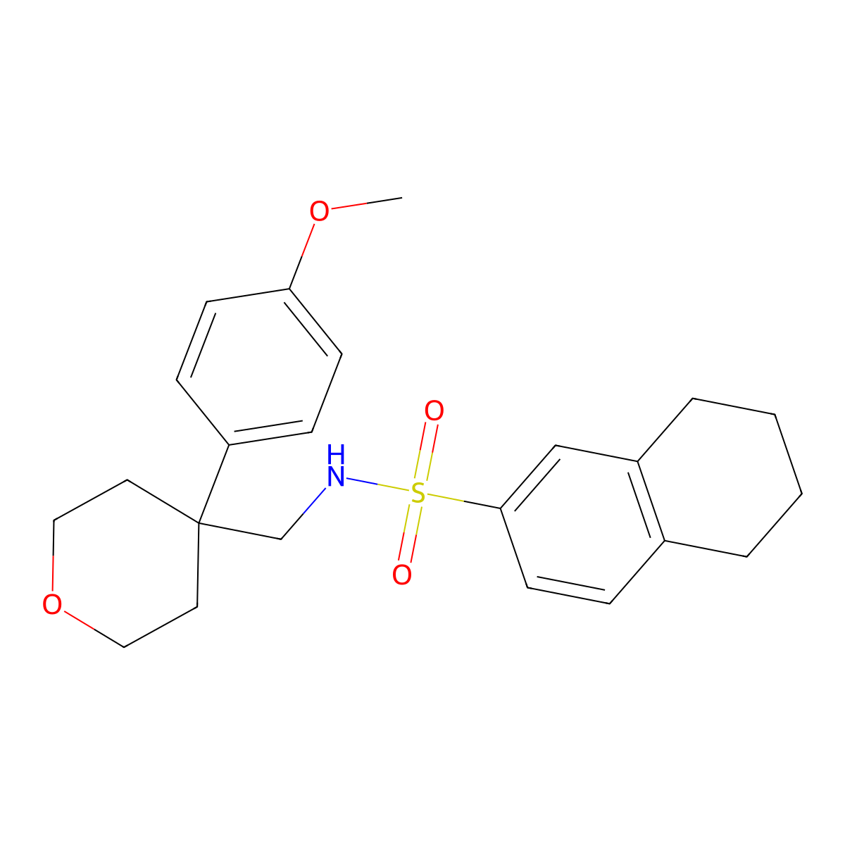 N-((4-(4-methoxyphenyl)tetrahydro-2H-pyran-4-yl)methyl)-5,6,7,8-tetrahydronaphthalene-2-sulfonamide molecular structure, CAS 1091052-14-0