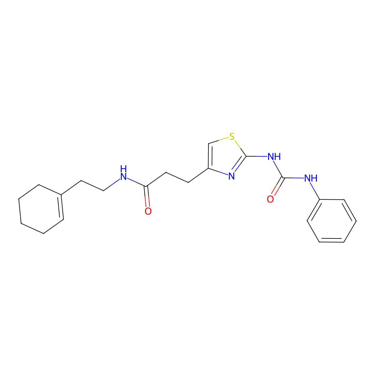 N-[2-(cyclohex-1-en-1-yl)ethyl]-3-{2-[(phenylcarbamoyl)amino]-1,3-thiazol-4-yl}propanamide molecular structure, CAS 1091063-66-9
