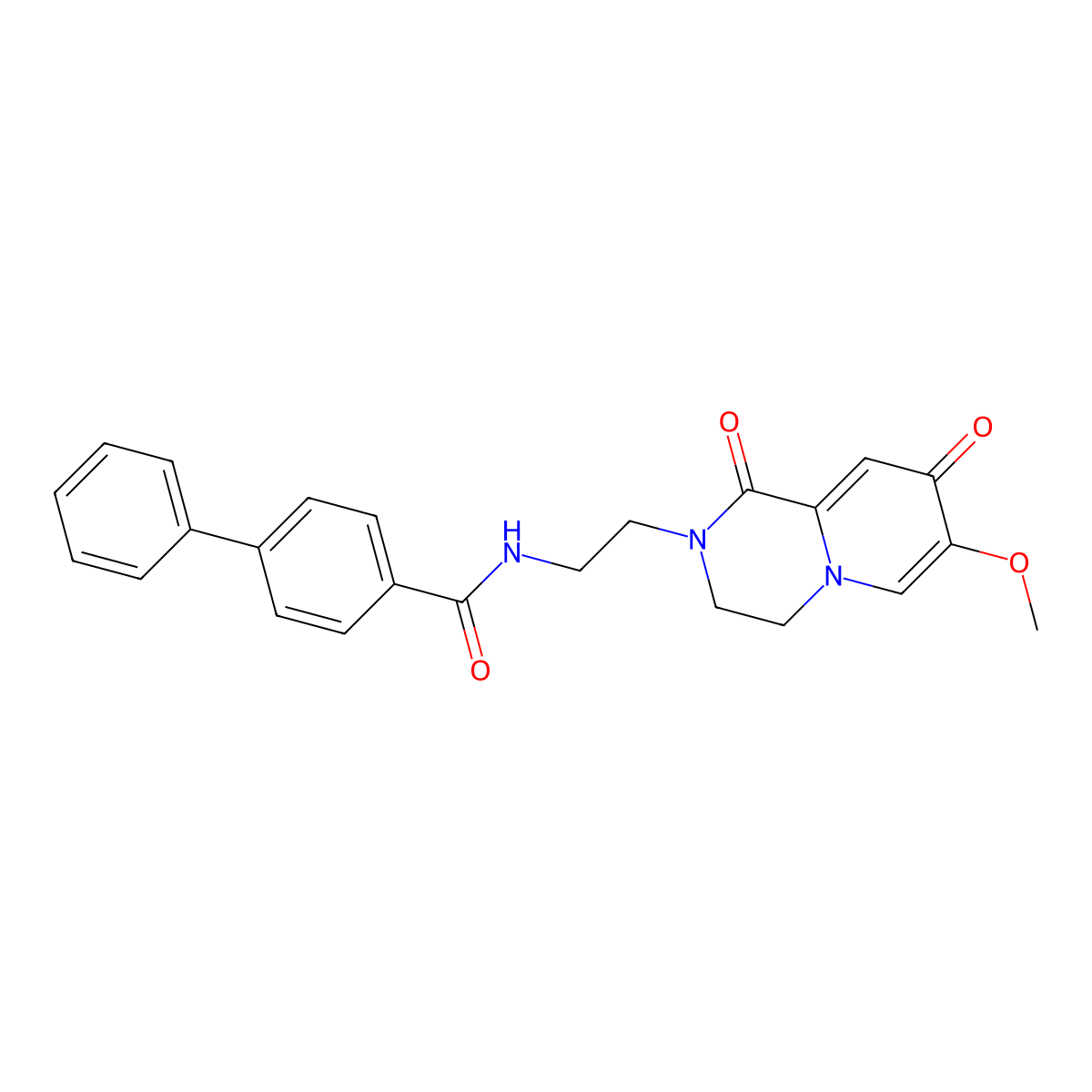 N-(2-{7-methoxy-1,8-dioxo-1H,2H,3H,4H,8H-pyrido[1,2-a]pyrazin-2-yl}ethyl)-[1,1'-biphenyl]-4-carboxamide molecular structure, CAS 1091065-80-3