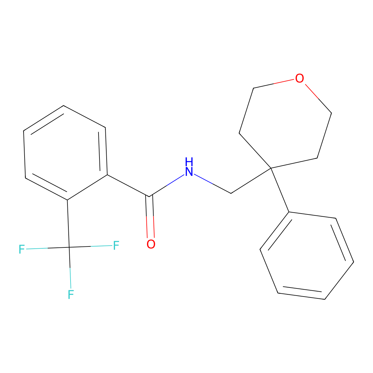 N-[(4-phenyloxan-4-yl)methyl]-2-(trifluoromethyl)benzamide molecular structure, CAS 1091073-85-6