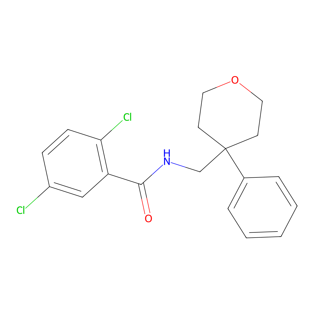 2,5-dichloro-N-[(4-phenyloxan-4-yl)methyl]benzamide molecular structure, CAS 1091073-98-1