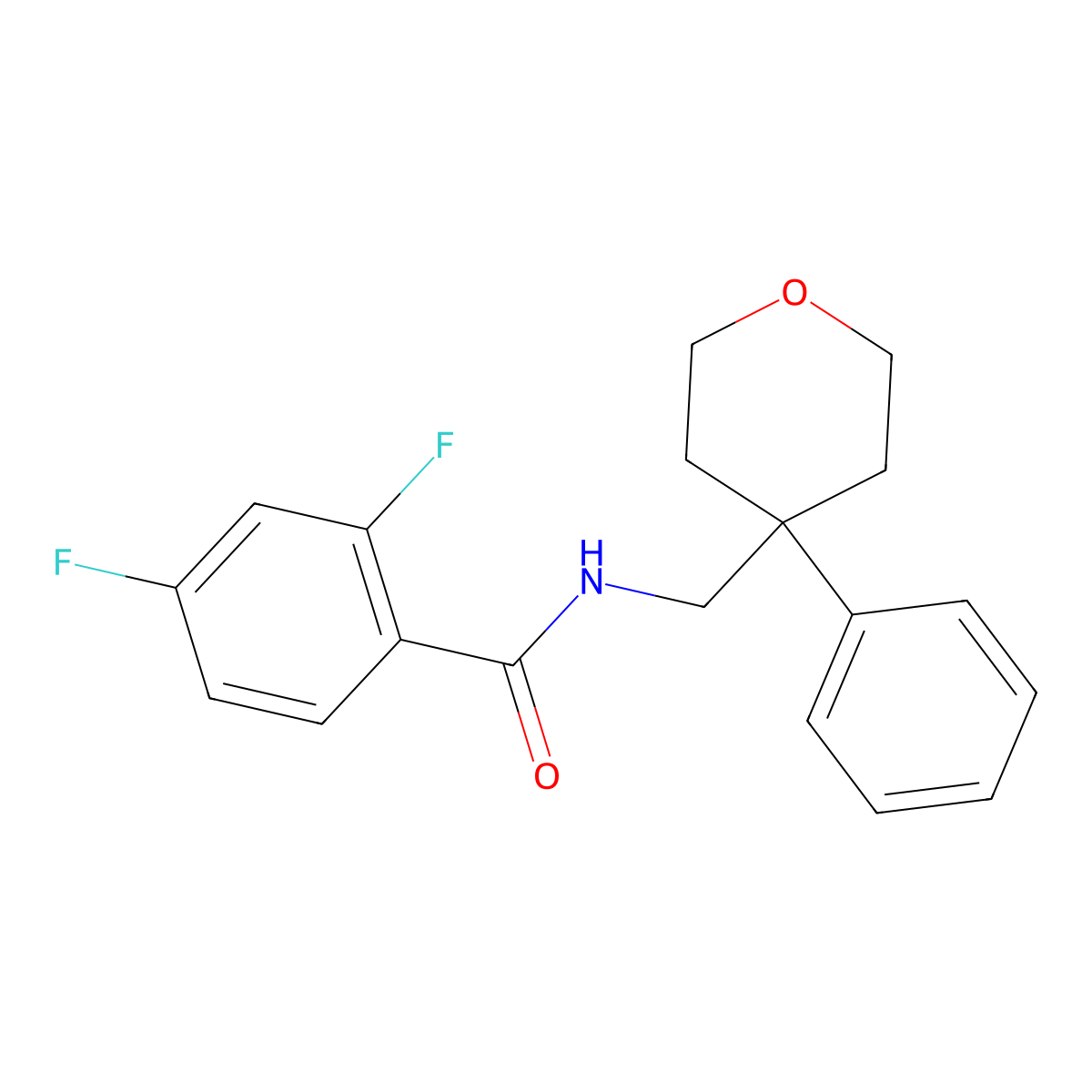 2,4-difluoro-N-[(4-phenyloxan-4-yl)methyl]benzamide molecular structure, CAS 1091074-06-4