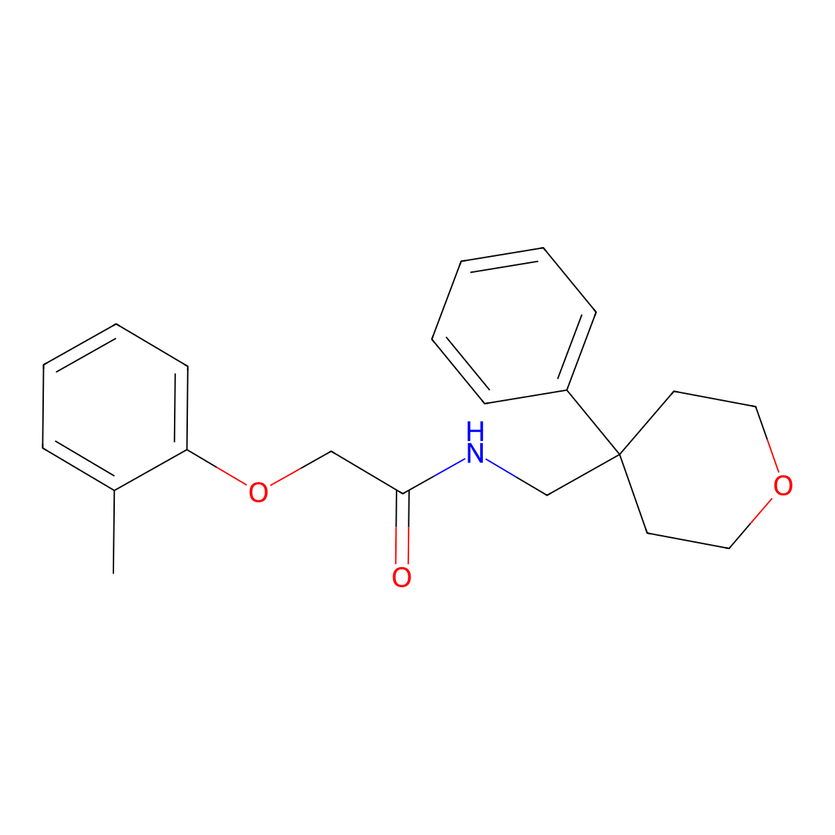 N-((4-phenyltetrahydro-2H-pyran-4-yl)methyl)-2-(o-tolyloxy)acetamide molecular structure, CAS 1091074-14-4