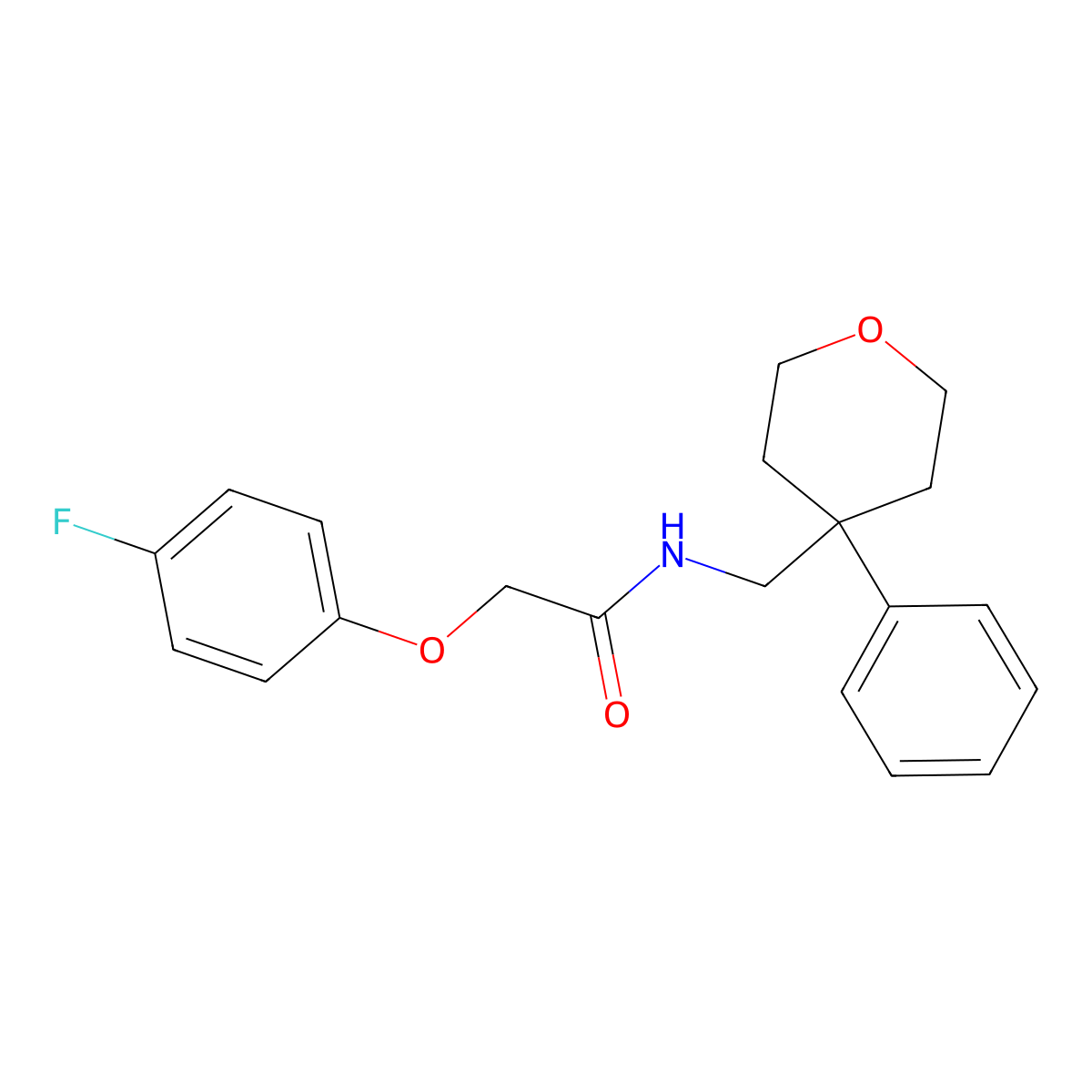 2-(4-fluorophenoxy)-N-[(4-phenyloxan-4-yl)methyl]acetamide molecular structure, CAS 1091074-16-6