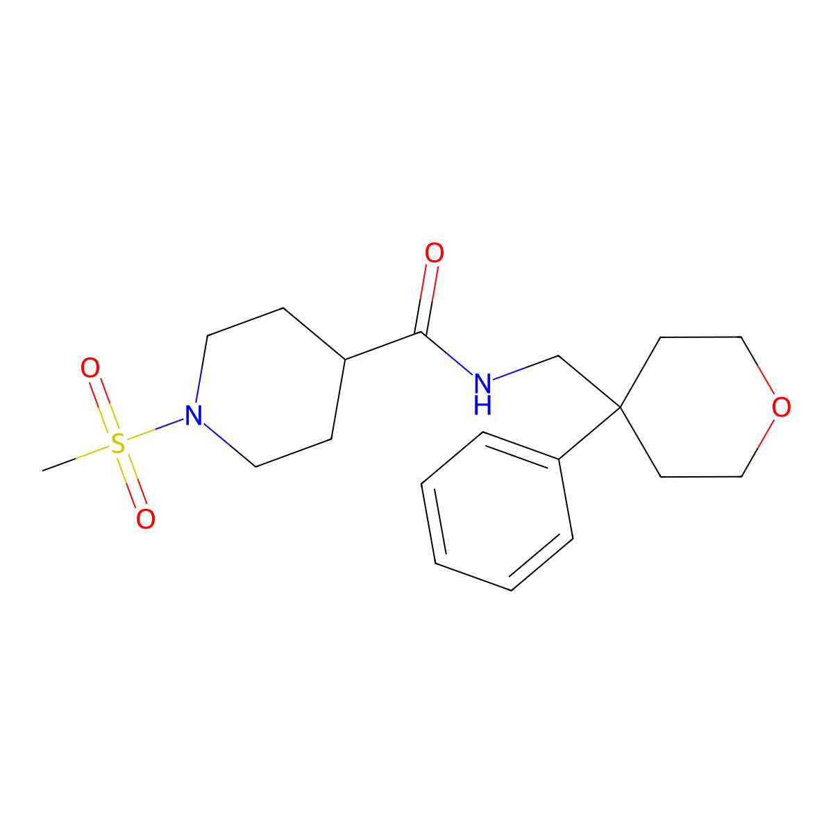 1-methanesulfonyl-N-[(4-phenyloxan-4-yl)methyl]piperidine-4-carboxamide molecular structure, CAS 1091074-18-8