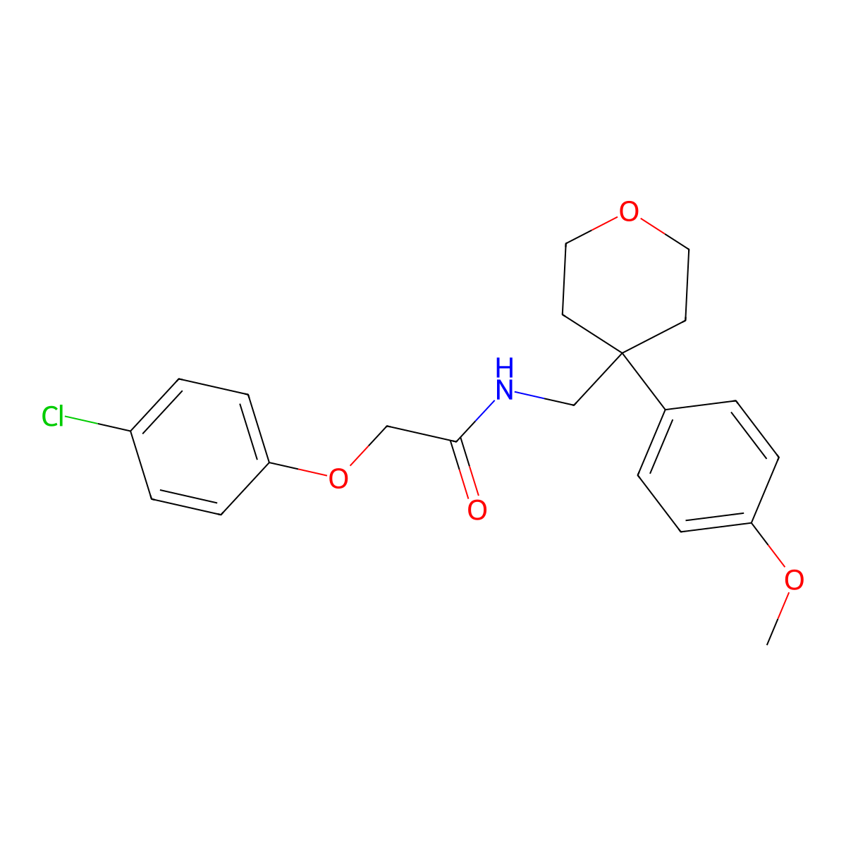 2-(4-chlorophenoxy)-N-{[4-(4-methoxyphenyl)oxan-4-yl]methyl}acetamide molecular structure, CAS 1091074-20-2