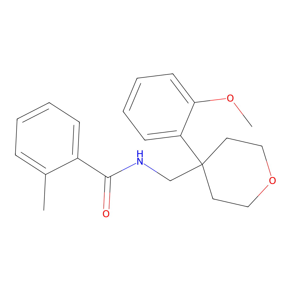 N-{[4-(2-methoxyphenyl)oxan-4-yl]methyl}-2-methylbenzamide molecular structure, CAS 1091075-03-4