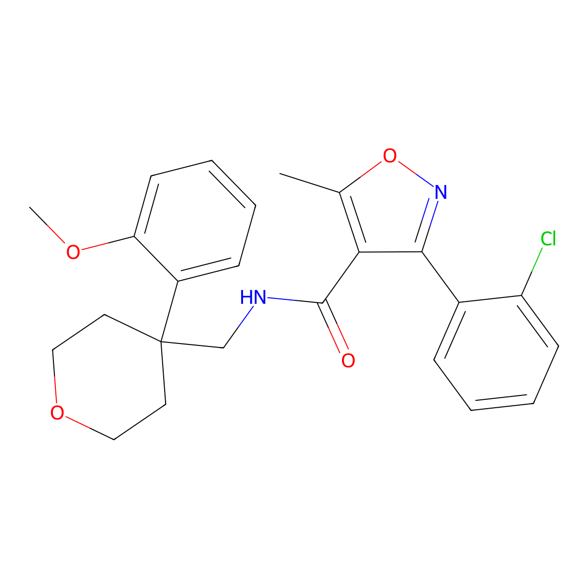 3-(2-chlorophenyl)-N-{[4-(2-methoxyphenyl)oxan-4-yl]methyl}-5-methyl-1,2-oxazole-4-carboxamide molecular structure, CAS 1091075-09-0