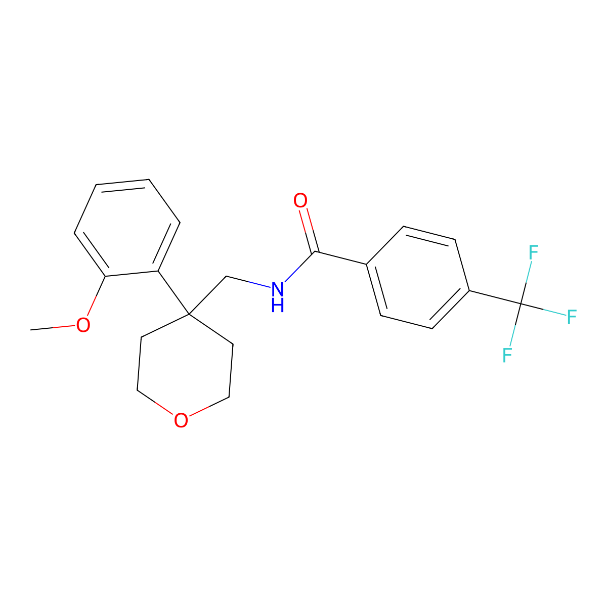 N-{[4-(2-methoxyphenyl)oxan-4-yl]methyl}-4-(trifluoromethyl)benzamide molecular structure, CAS 1091075-10-3