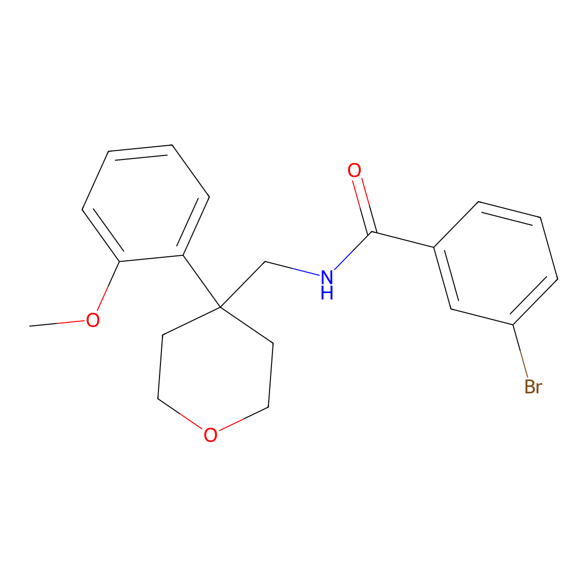 3-bromo-N-{[4-(2-methoxyphenyl)oxan-4-yl]methyl}benzamide molecular structure, CAS 1091075-17-0