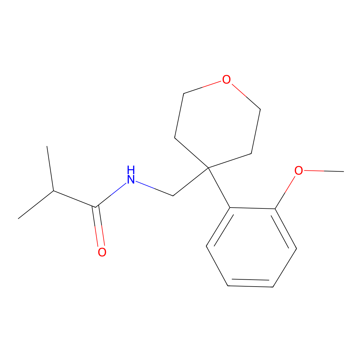 N-{[4-(2-methoxyphenyl)oxan-4-yl]methyl}-2-methylpropanamide molecular structure, CAS 1091075-21-6