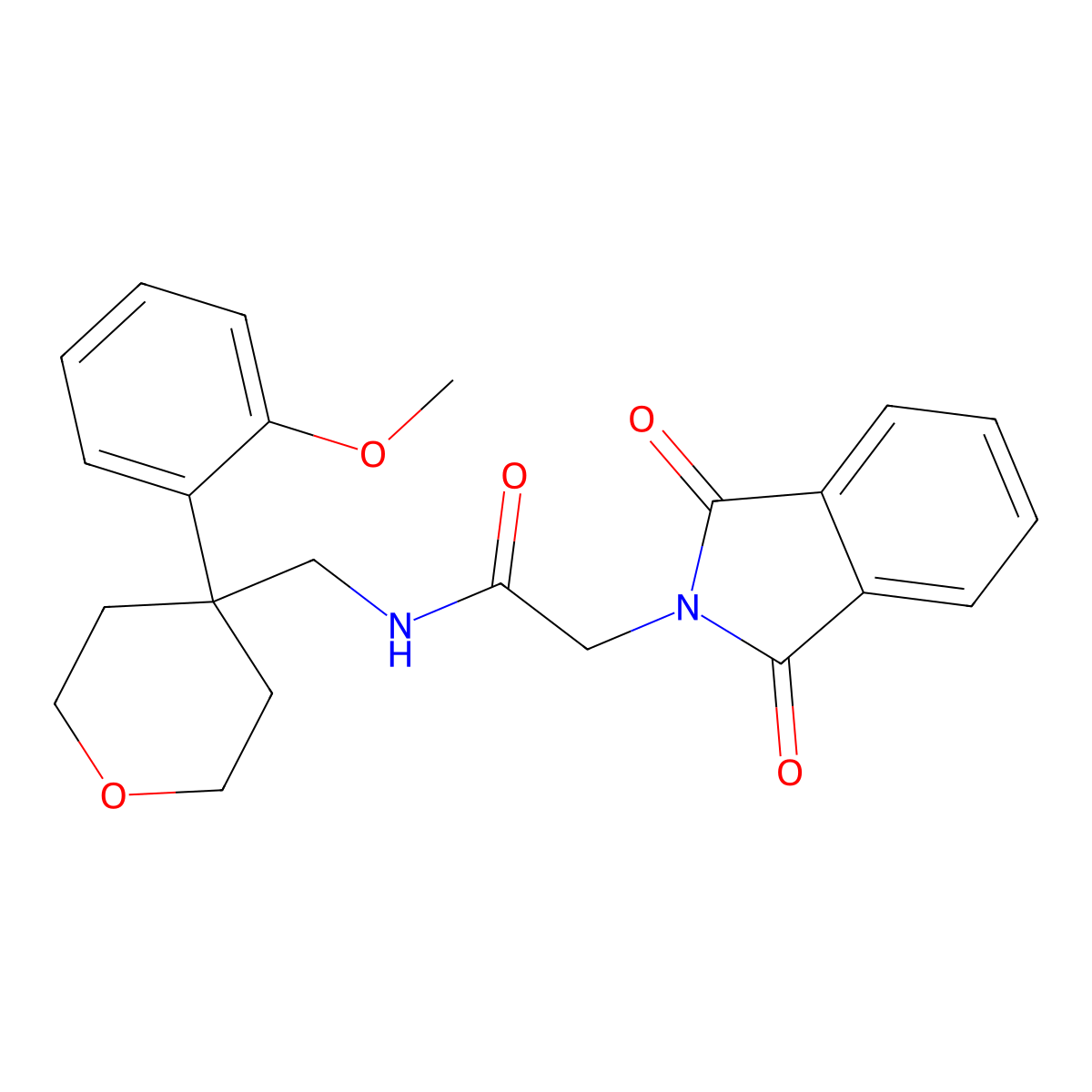 2-(1,3-dioxoisoindolin-2-yl)-N-((4-(2-methoxyphenyl)tetrahydro-2H-pyran-4-yl)methyl)acetamide molecular structure, CAS 1091075-28-3