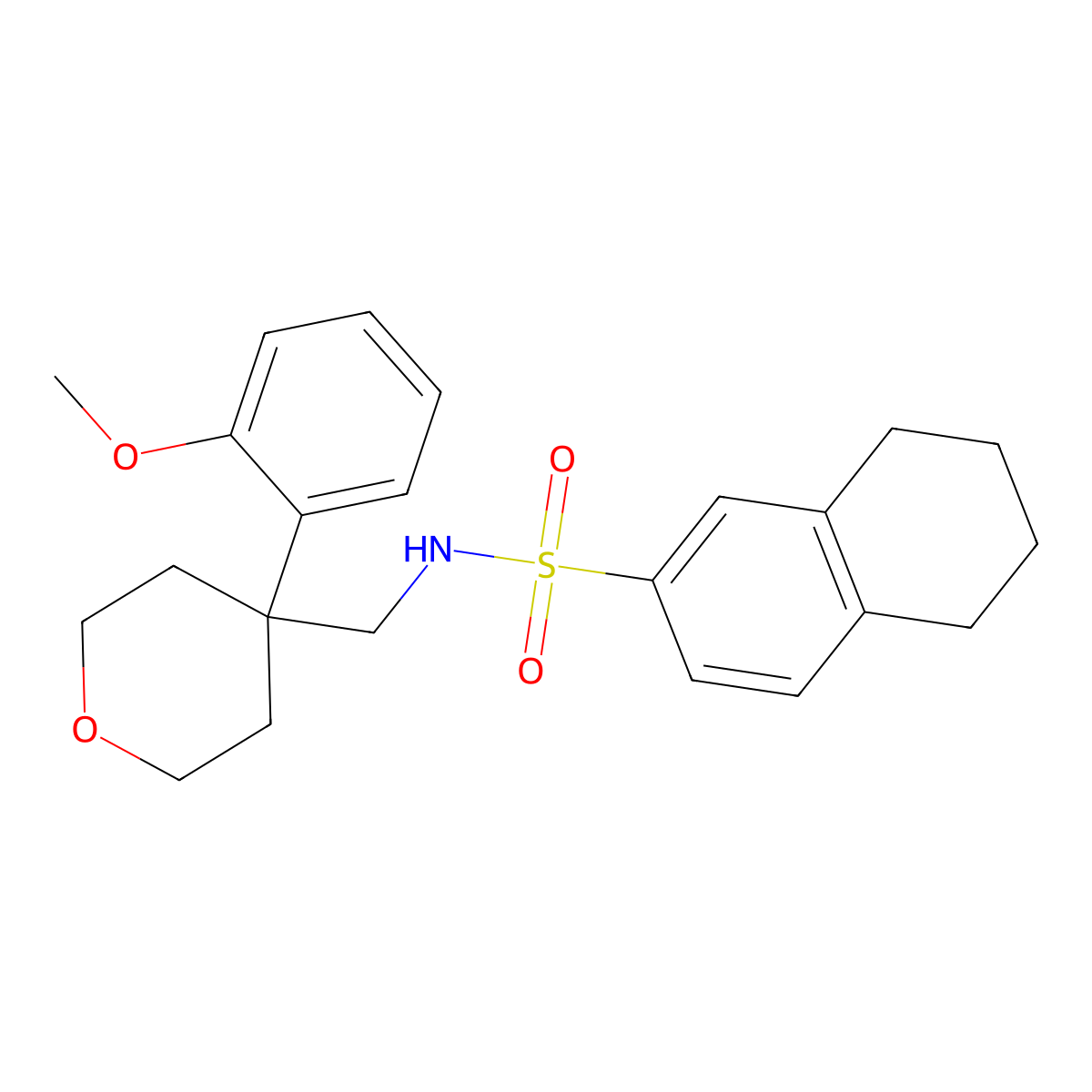 N-((4-(2-methoxyphenyl)tetrahydro-2H-pyran-4-yl)methyl)-5,6,7,8-tetrahydronaphthalene-2-sulfonamide molecular structure, CAS 1091075-80-7