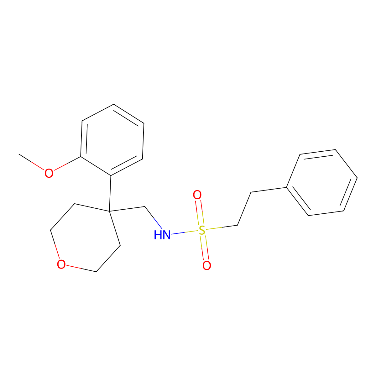 N-((4-(2-methoxyphenyl)tetrahydro-2H-pyran-4-yl)methyl)-2-phenylethanesulfonamide molecular structure, CAS 1091075-96-5