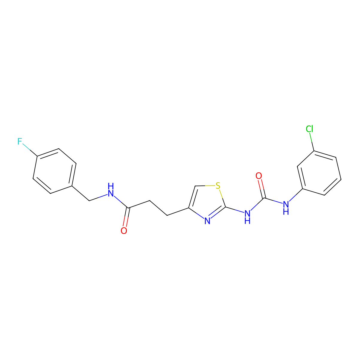 3-(2-{[(3-chlorophenyl)carbamoyl]amino}-1,3-thiazol-4-yl)-N-[(4-fluorophenyl)methyl]propanamide molecular structure, CAS 1091078-66-8