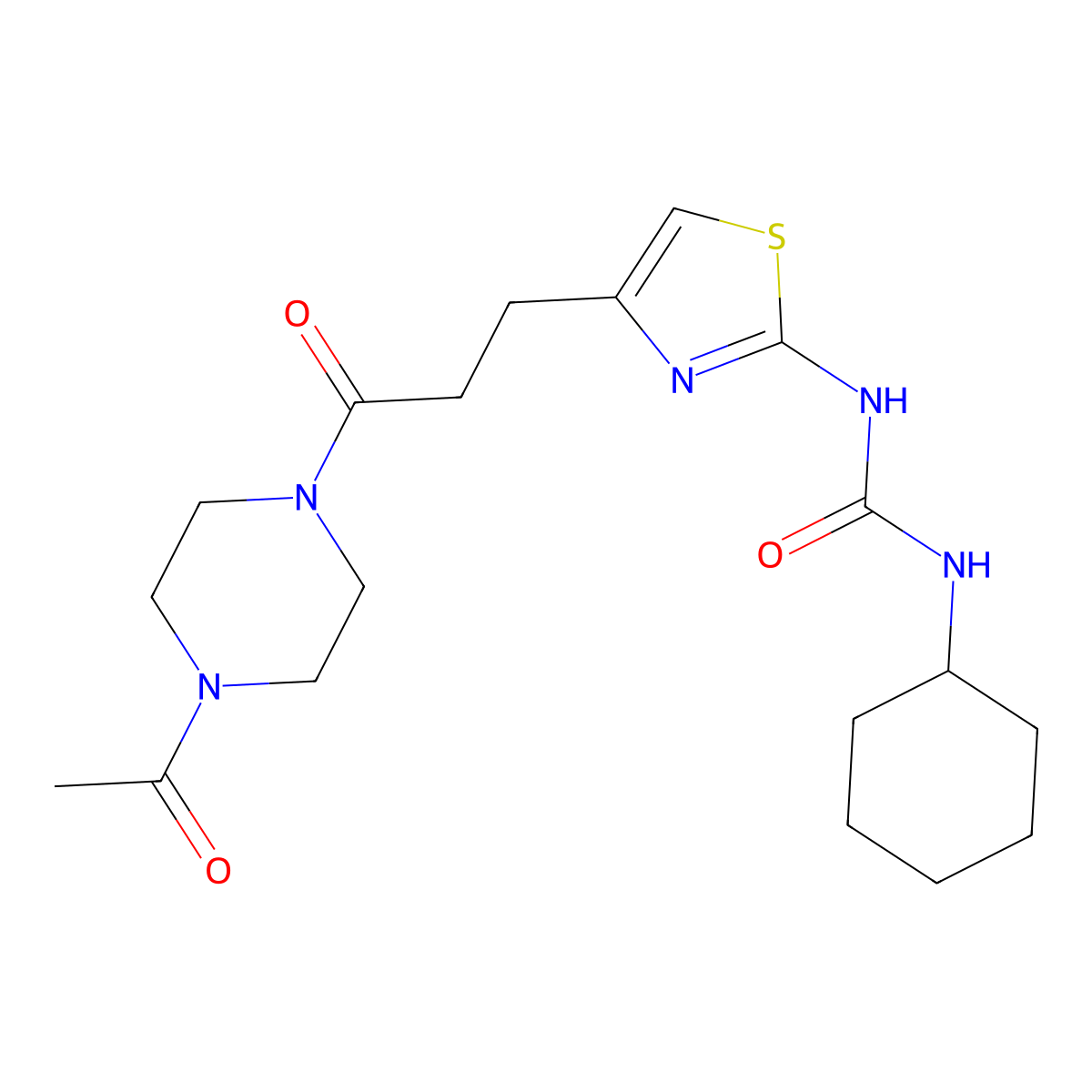 1-(4-(3-(4-Acetylpiperazin-1-yl)-3-oxopropyl)thiazol-2-yl)-3-cyclohexylurea molecular structure, CAS 1091081-46-7