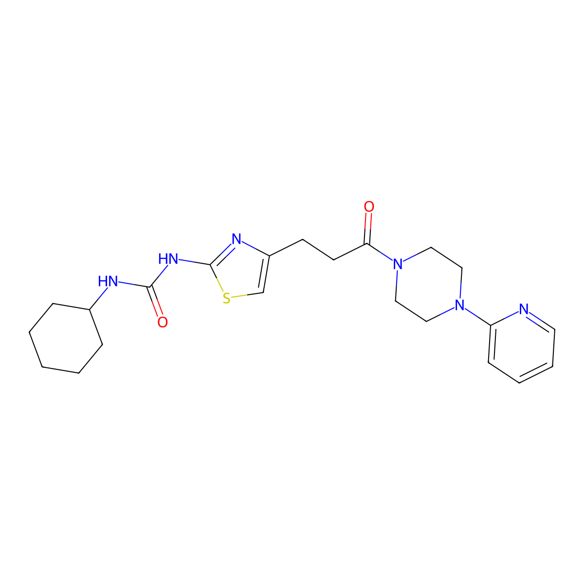 1-Cyclohexyl-3-(4-{3-oxo-3-[4-(pyridin-2-yl)piperazin-1-yl]propyl}-1,3-thiazol-2-yl)urea molecular structure, CAS 1091081-62-7