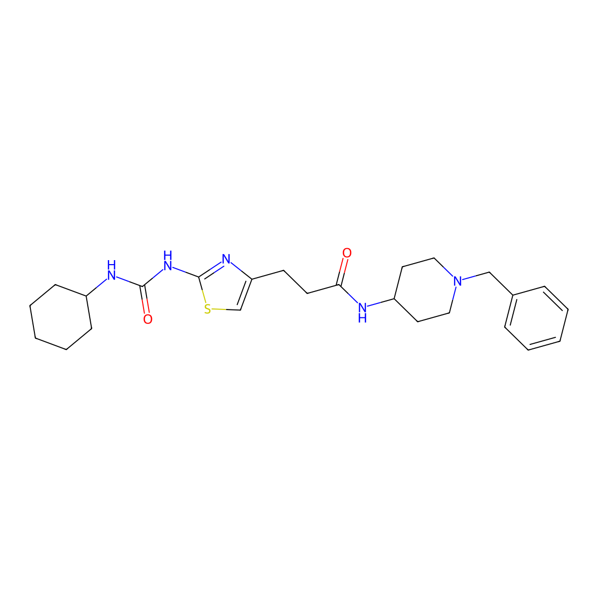 N-(1-benzylpiperidin-4-yl)-3-(2-(3-cyclohexylureido)thiazol-4-yl)propanamide molecular structure, CAS 1091082-97-1