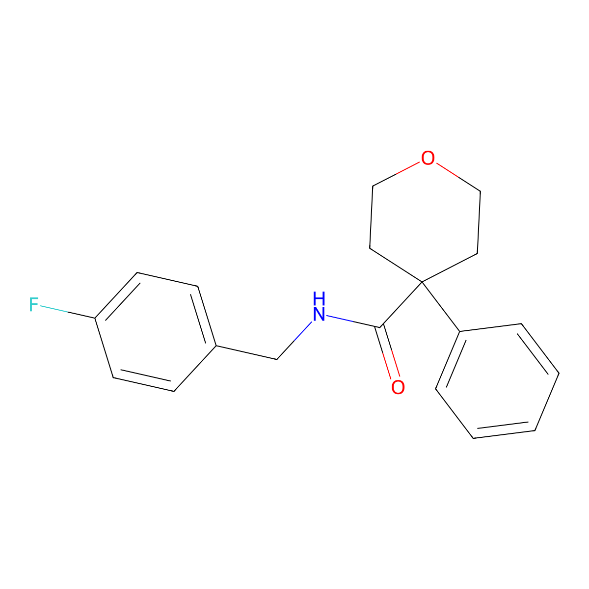 N-[(4-fluorophenyl)methyl]-4-phenyloxane-4-carboxamide molecular structure, CAS 1091085-38-9