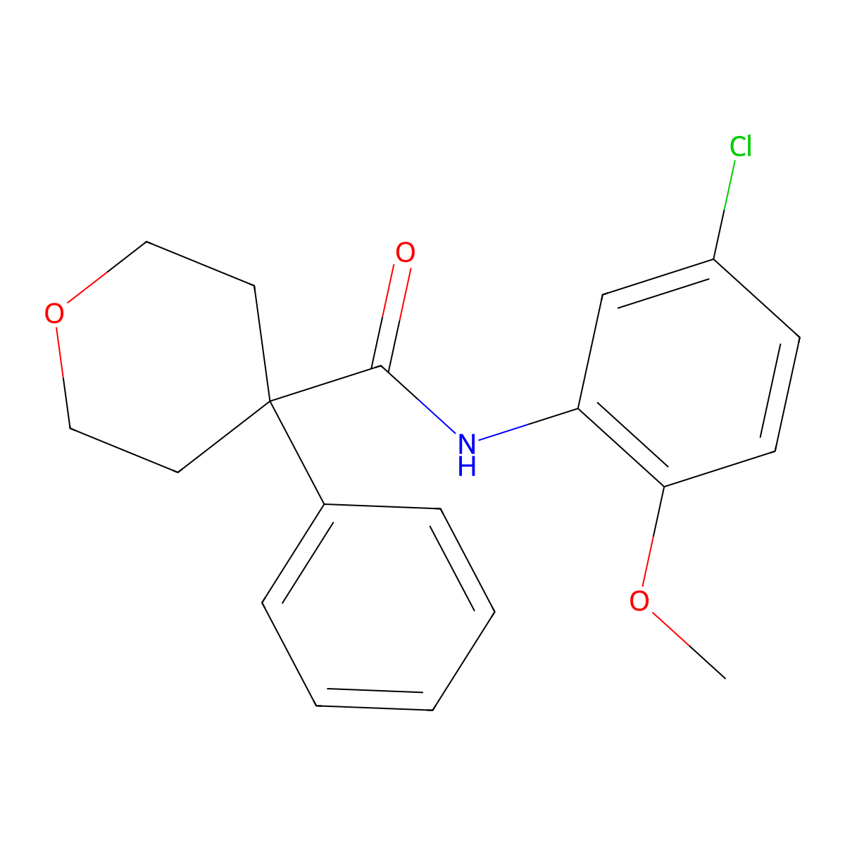 N-(5-chloro-2-methoxyphenyl)-4-phenyloxane-4-carboxamide molecular structure, CAS 1091086-08-6