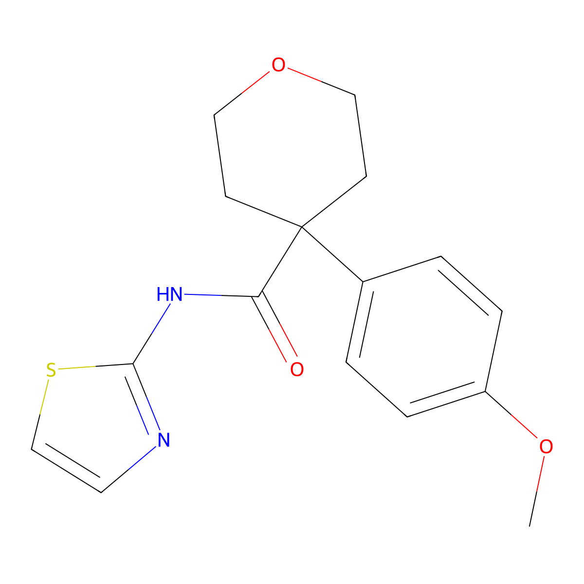 4-(4-methoxyphenyl)-N-(thiazol-2-yl)tetrahydro-2H-pyran-4-carboxamide molecular structure, CAS 1091087-17-0