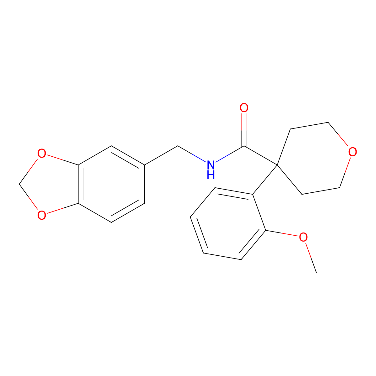 N-[(2H-1,3-benzodioxol-5-yl)methyl]-4-(2-methoxyphenyl)oxane-4-carboxamide molecular structure, CAS 1091091-91-6