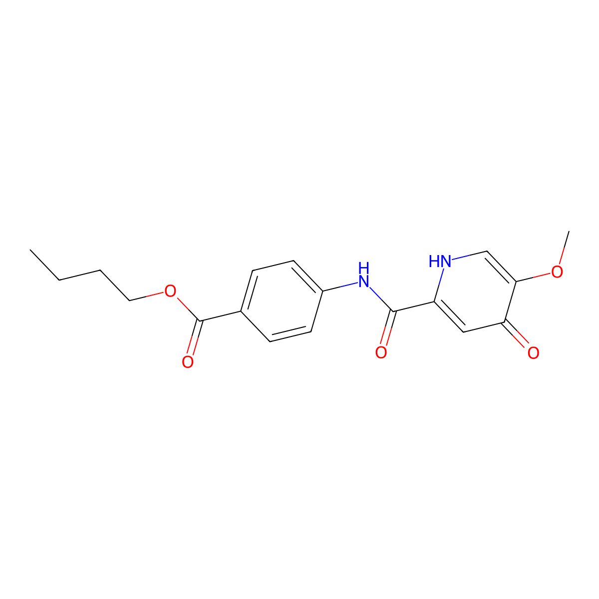 Butyl 4-(5-methoxy-4-oxo-1,4-dihydropyridine-2-amido)benzoate molecular structure, CAS 1091095-18-9