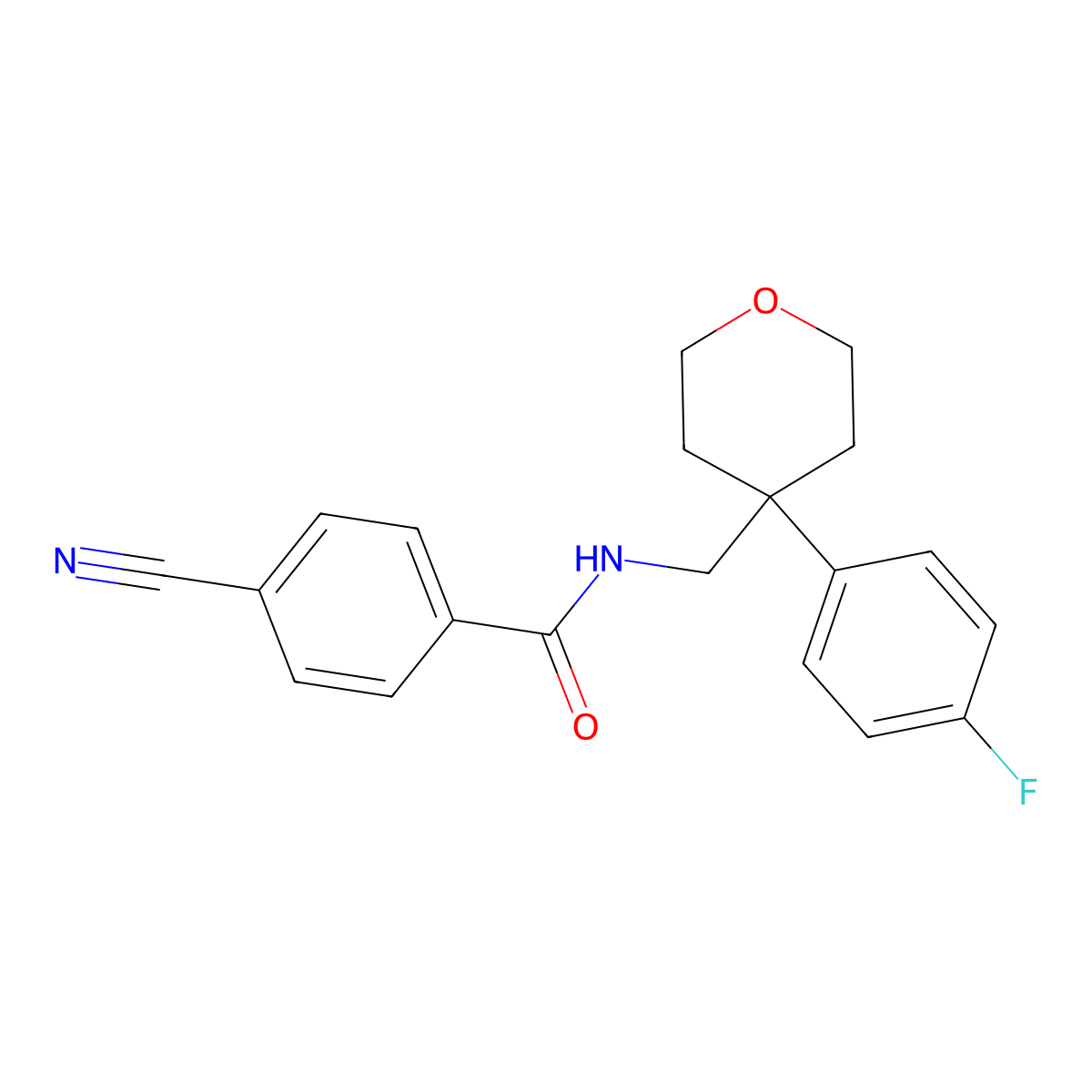 4-cyano-N-{[4-(4-fluorophenyl)oxan-4-yl]methyl}benzamide molecular structure, CAS 1091105-87-1