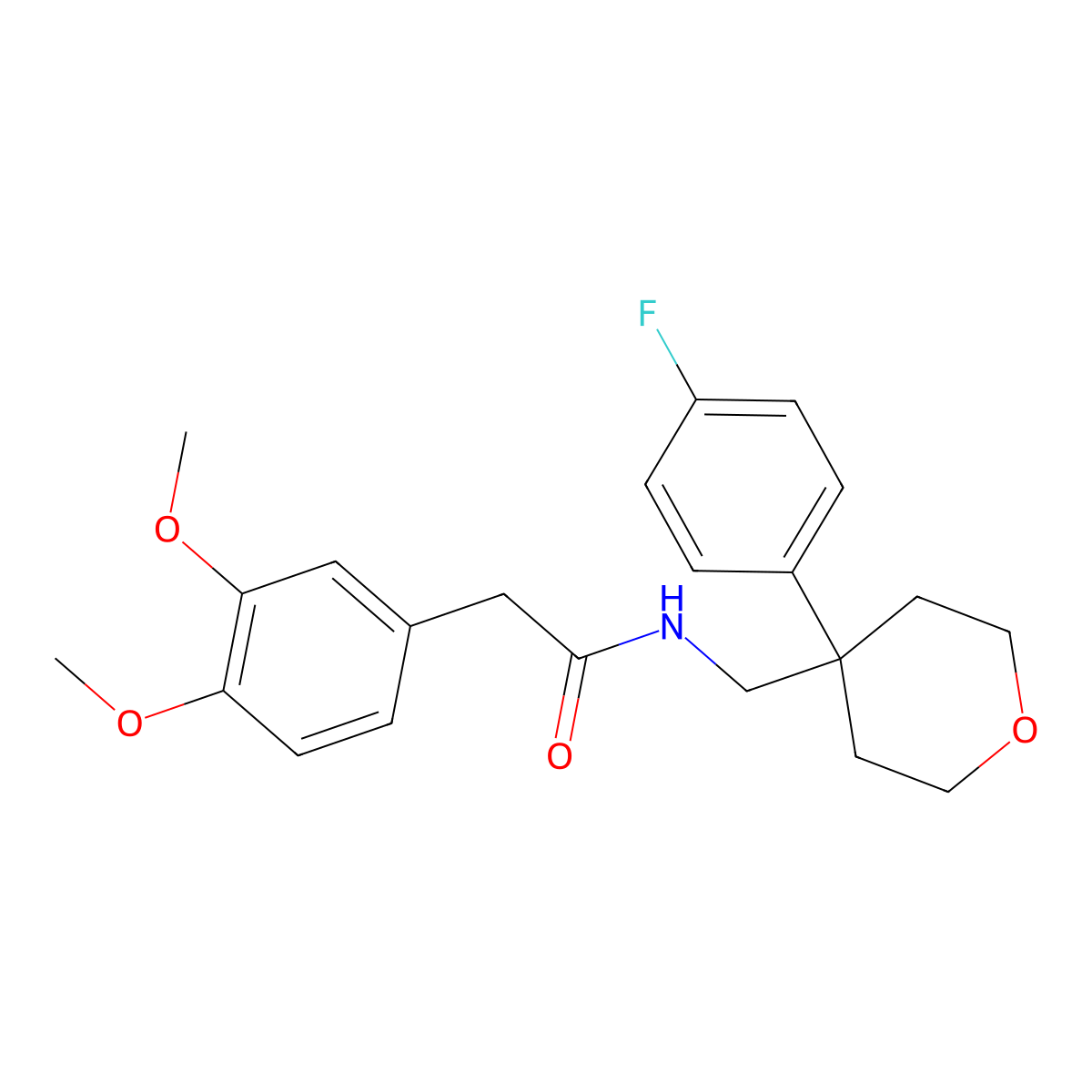 2-(3,4-dimethoxyphenyl)-N-{[4-(4-fluorophenyl)oxan-4-yl]methyl}acetamide molecular structure, CAS 1091106-19-2