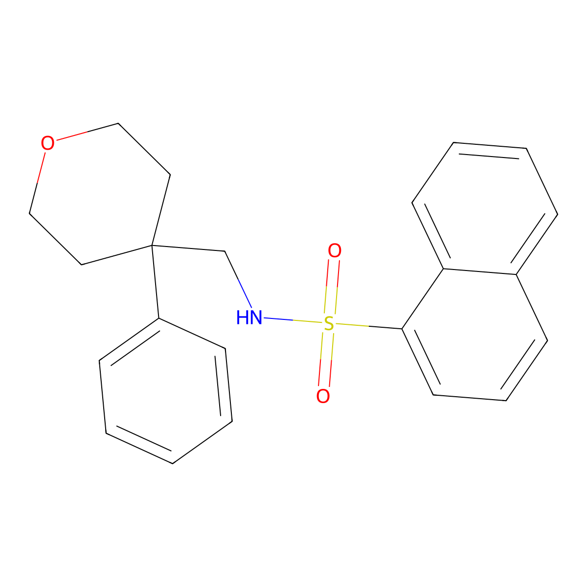 N-((4-phenyltetrahydro-2H-pyran-4-yl)methyl)naphthalene-1-sulfonamide molecular structure, CAS 1091107-55-9