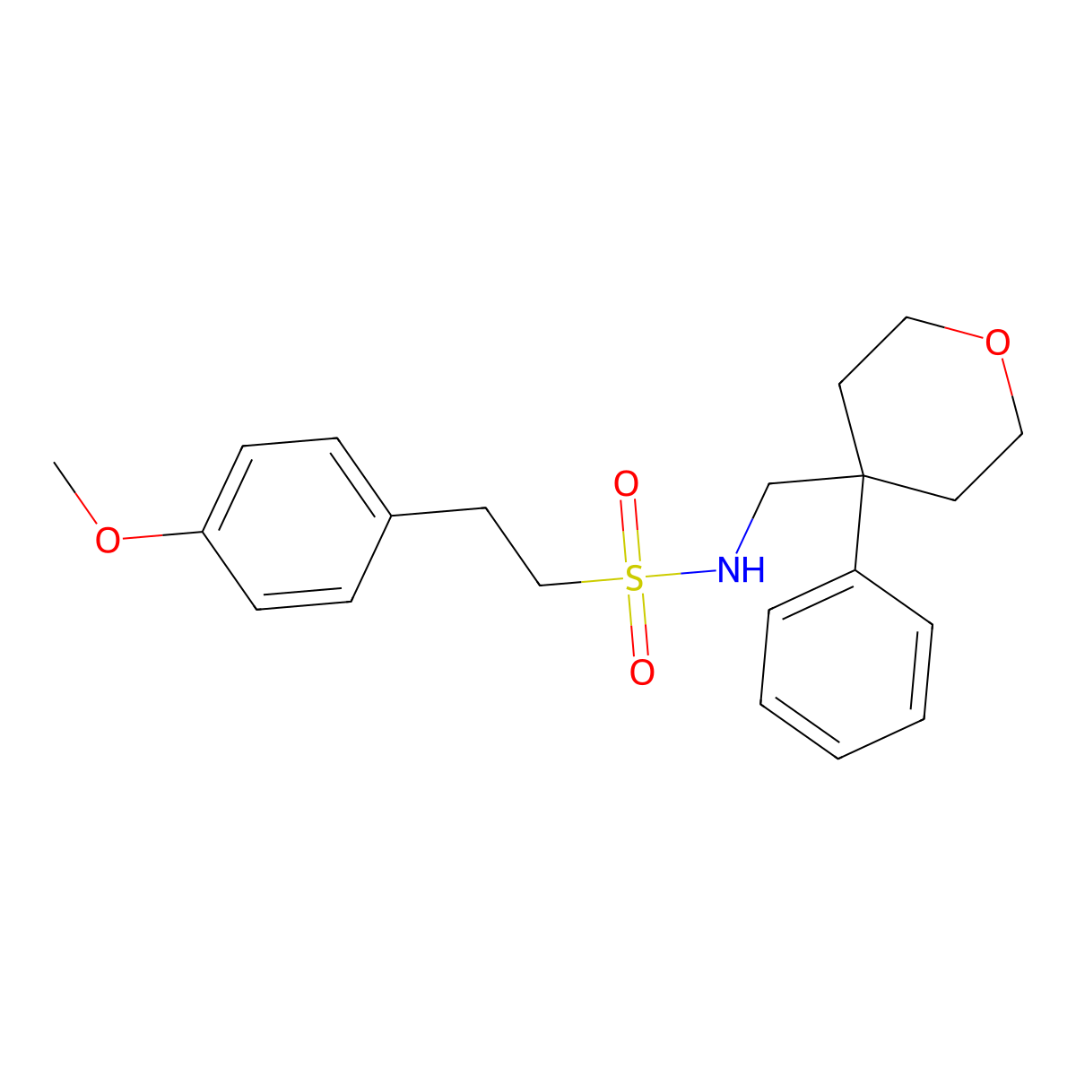 2-(4-methoxyphenyl)-N-[(4-phenyloxan-4-yl)methyl]ethane-1-sulfonamide molecular structure, CAS 1091108-19-8