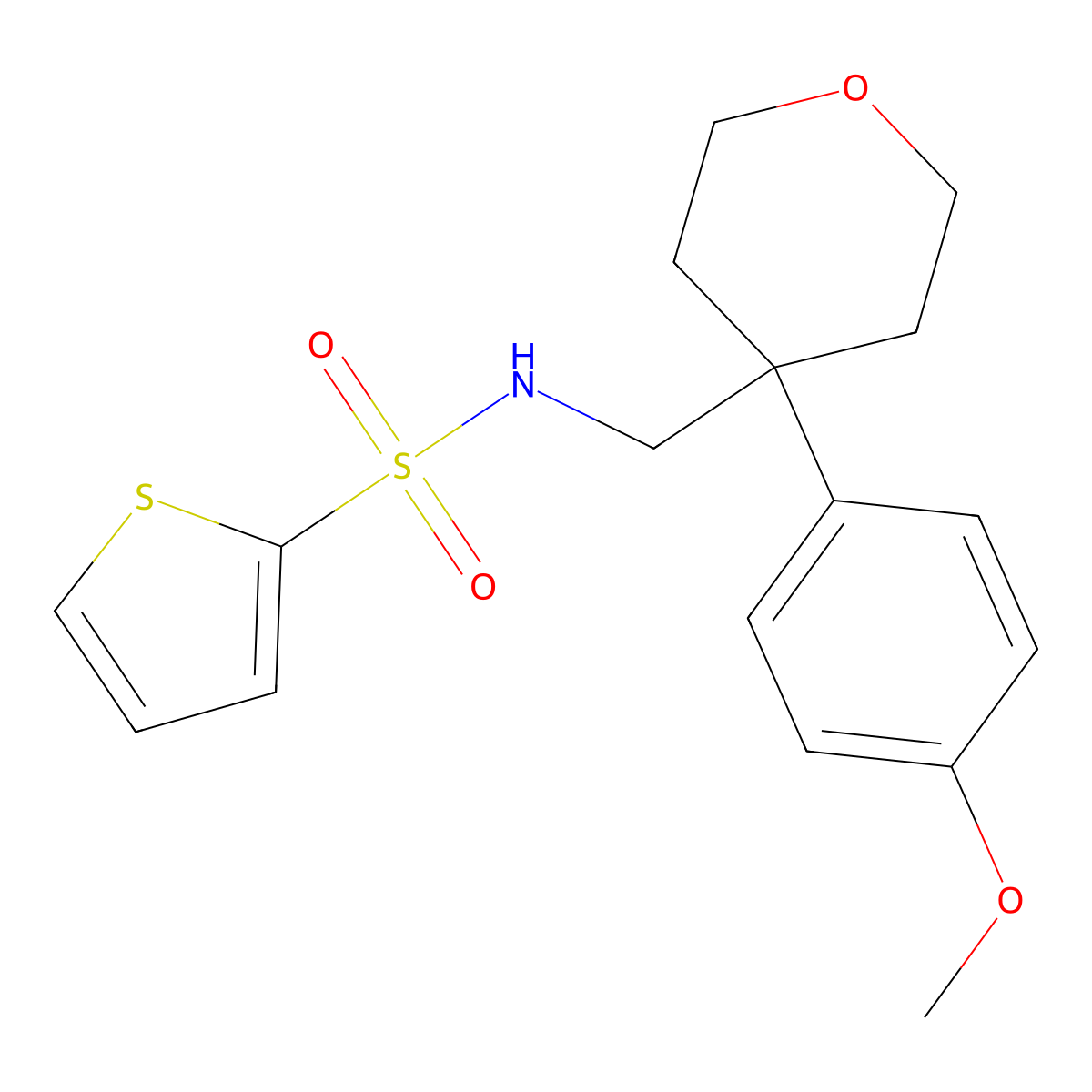 N-{[4-(4-methoxyphenyl)oxan-4-yl]methyl}thiophene-2-sulfonamide molecular structure, CAS 1091108-27-8
