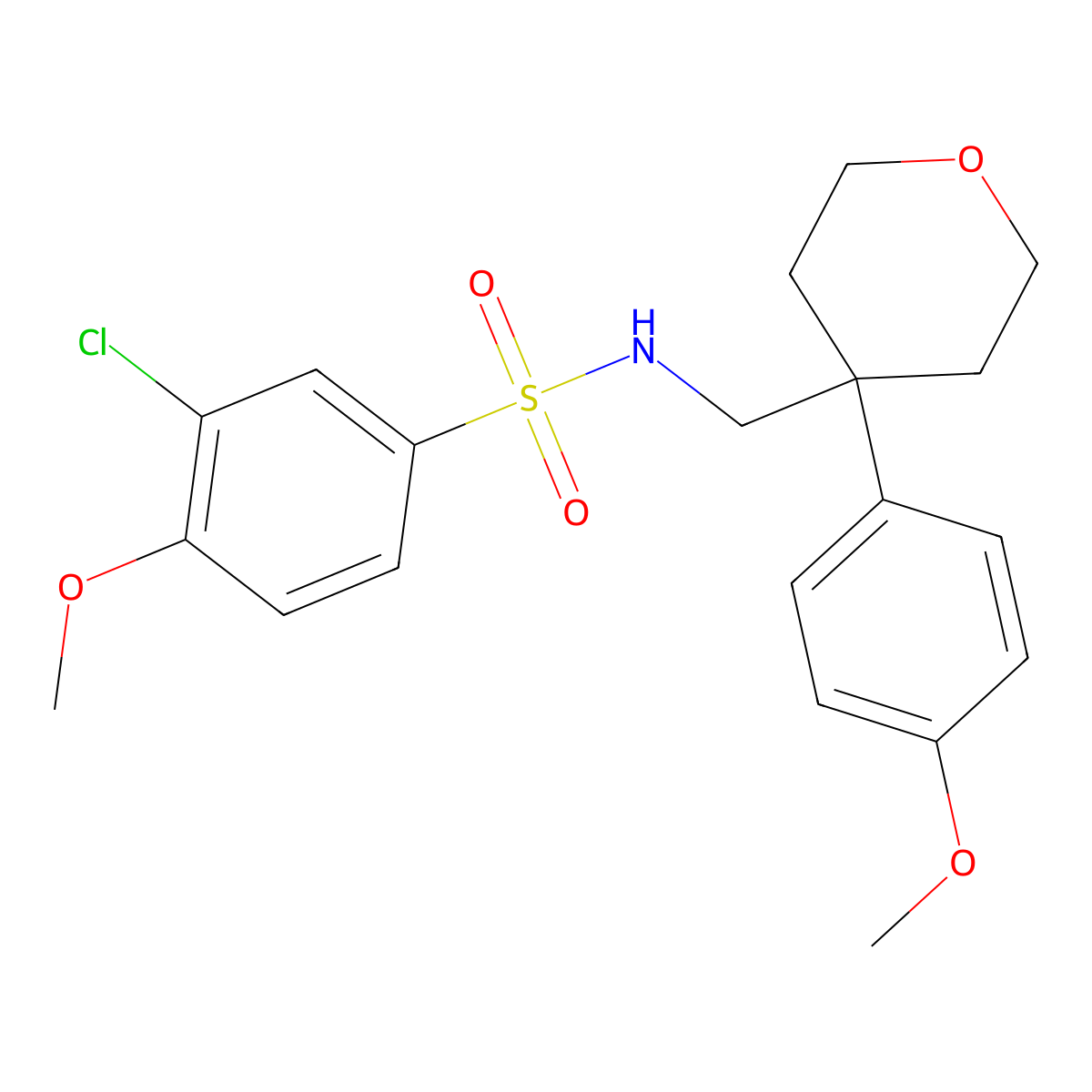 3-chloro-4-methoxy-N-{[4-(4-methoxyphenyl)oxan-4-yl]methyl}benzene-1-sulfonamide molecular structure, CAS 1091109-39-5