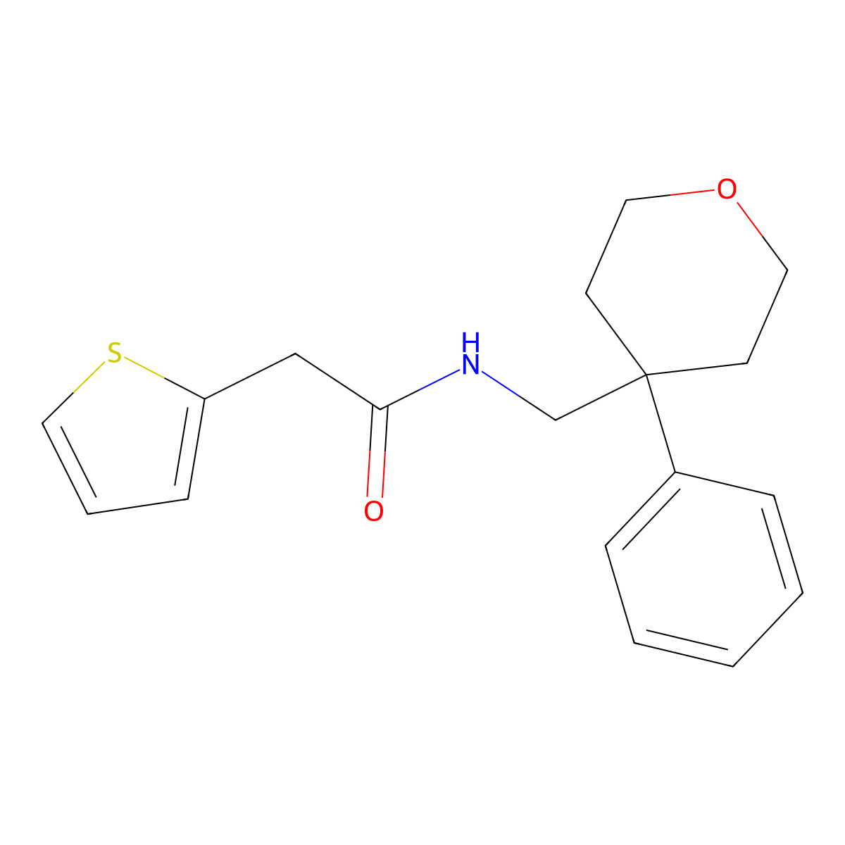 N-[(4-phenyloxan-4-yl)methyl]-2-(thiophen-2-yl)acetamide molecular structure, CAS 1091123-05-5