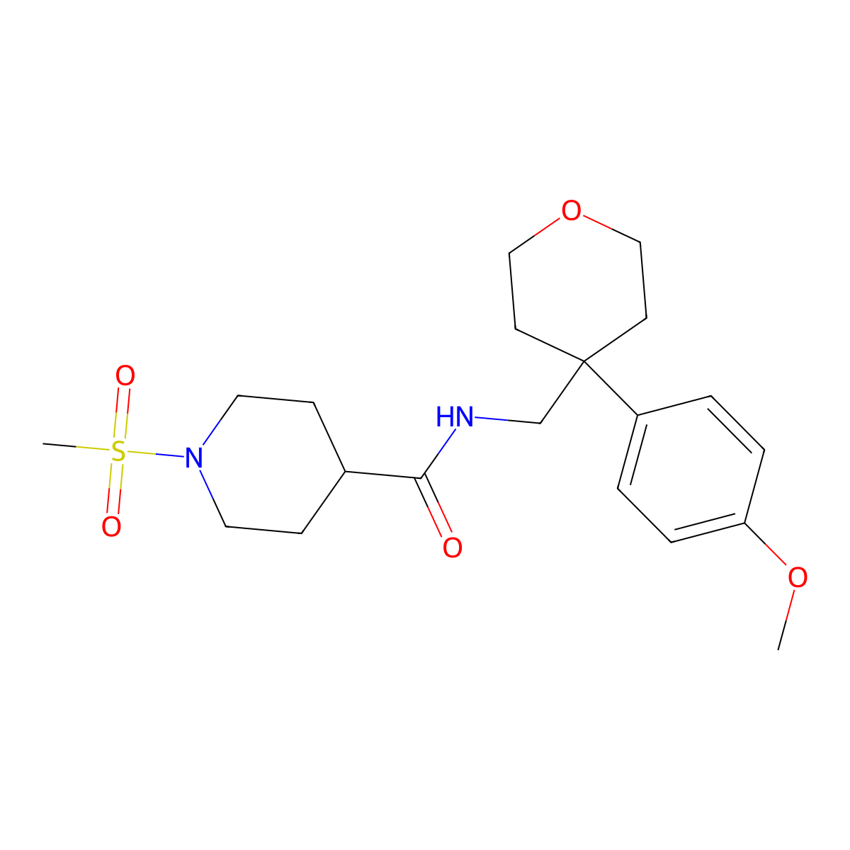 1-methanesulfonyl-N-{[4-(4-methoxyphenyl)oxan-4-yl]methyl}piperidine-4-carboxamide molecular structure, CAS 1091125-69-7