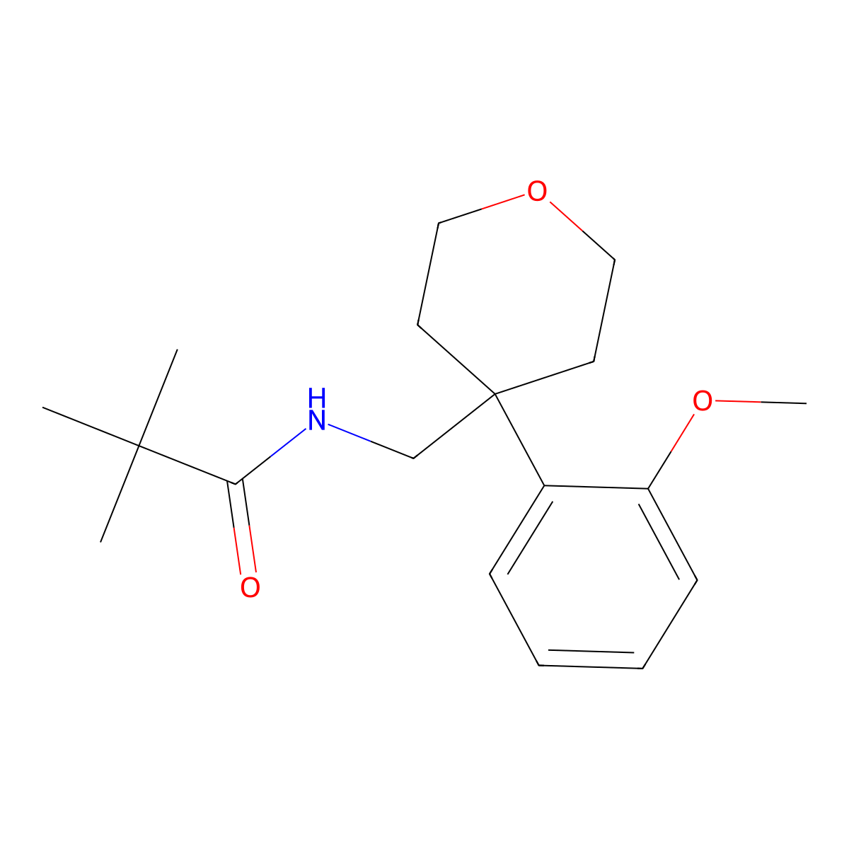 N-{[4-(2-methoxyphenyl)oxan-4-yl]methyl}-2,2-dimethylpropanamide molecular structure, CAS 1091128-41-4