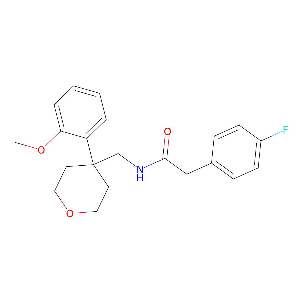 2-(4-fluorophenyl)-N-{[4-(2-methoxyphenyl)oxan-4-yl]methyl}acetamide molecular structure, CAS 1091128-57-2