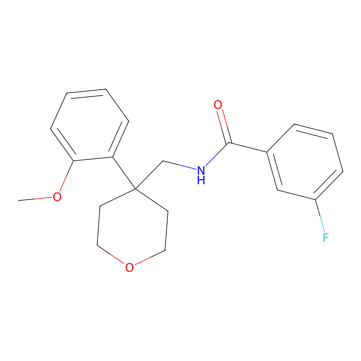 3-fluoro-N-{[4-(2-methoxyphenyl)oxan-4-yl]methyl}benzamide molecular structure, CAS 1091128-65-2