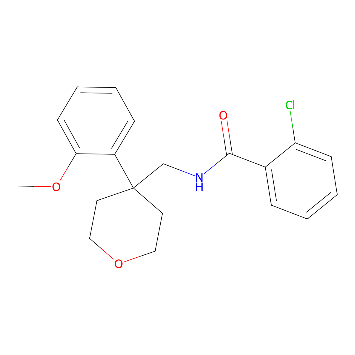 2-chloro-N-{[4-(2-methoxyphenyl)oxan-4-yl]methyl}benzamide molecular structure, CAS 1091129-05-3