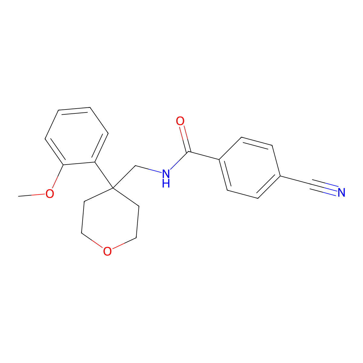 4-cyano-N-{[4-(2-methoxyphenyl)oxan-4-yl]methyl}benzamide molecular structure, CAS 1091129-13-3