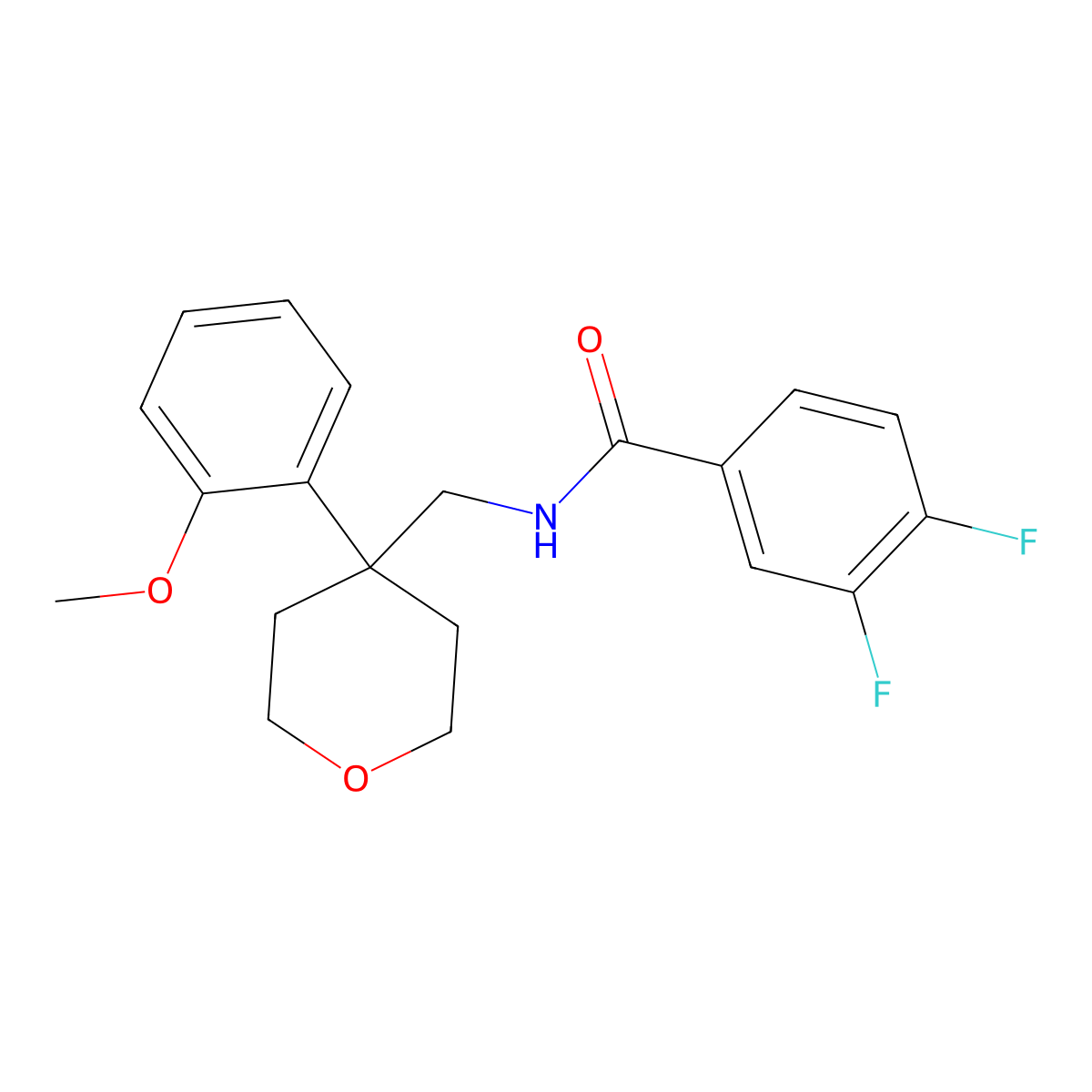3,4-difluoro-N-{[4-(2-methoxyphenyl)oxan-4-yl]methyl}benzamide molecular structure, CAS 1091129-29-1