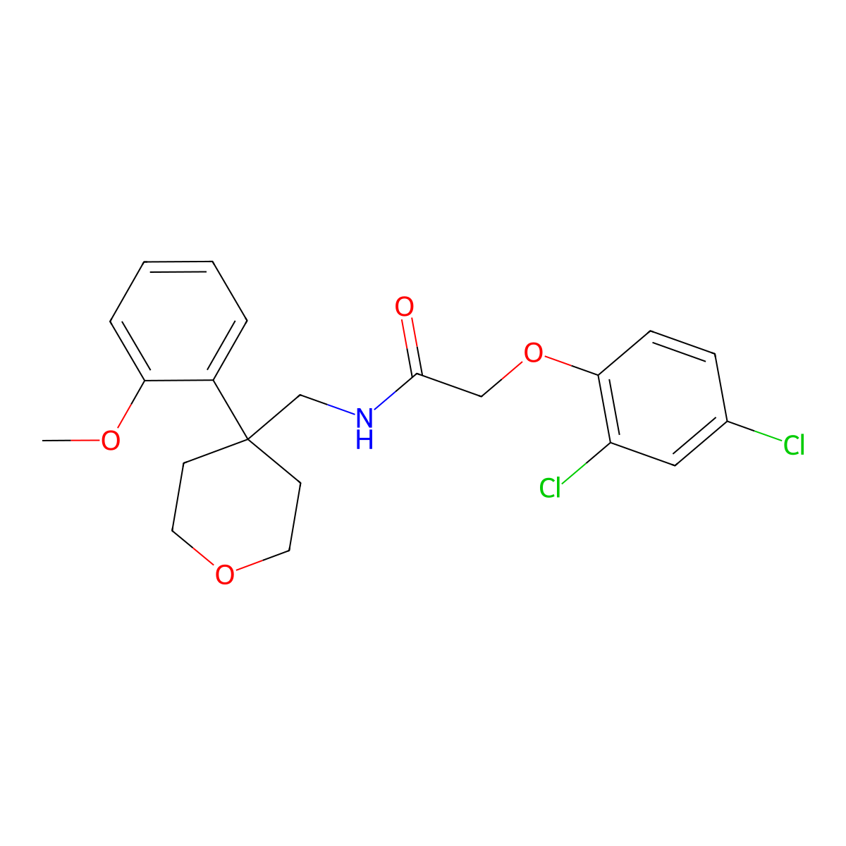 2-(2,4-dichlorophenoxy)-N-{[4-(2-methoxyphenyl)oxan-4-yl]methyl}acetamide molecular structure, CAS 1091129-52-0