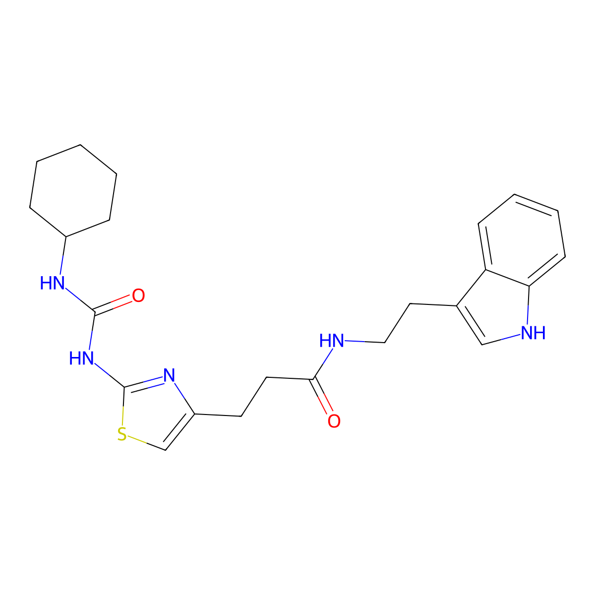 3-{2-[(cyclohexylcarbamoyl)amino]-1,3-thiazol-4-yl}-N-[2-(1H-indol-3-yl)ethyl]propanamide molecular structure, CAS 1091132-21-6