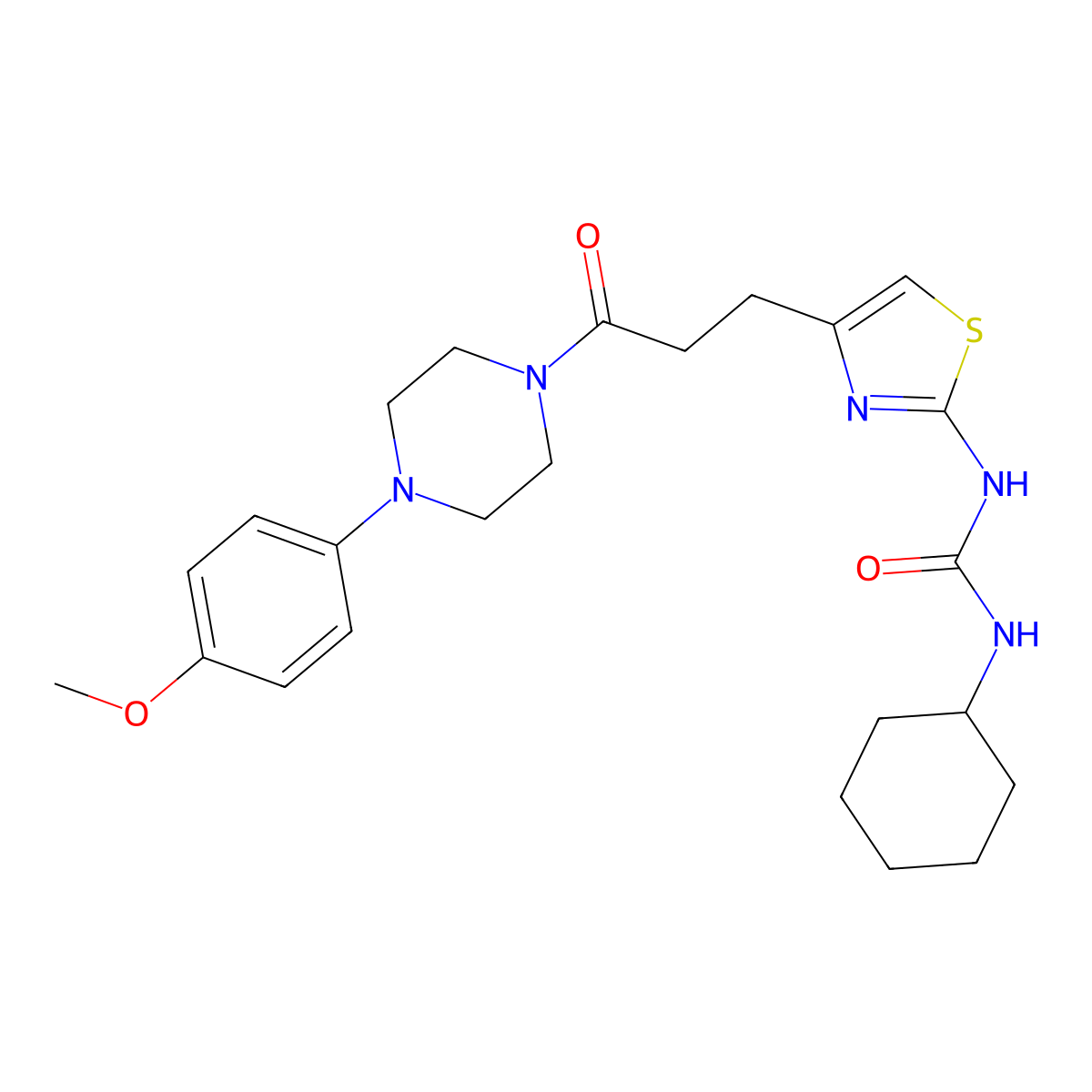 1-Cyclohexyl-3-(4-(3-(4-(4-methoxyphenyl)piperazin-1-yl)-3-oxopropyl)thiazol-2-yl)urea molecular structure, CAS 1091132-25-0