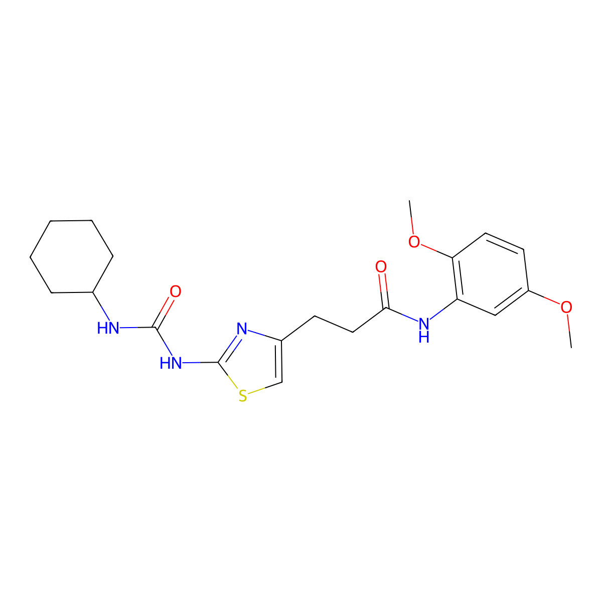 3-(2-(3-cyclohexylureido)thiazol-4-yl)-N-(2,5-dimethoxyphenyl)propanamide molecular structure, CAS 1091132-33-0