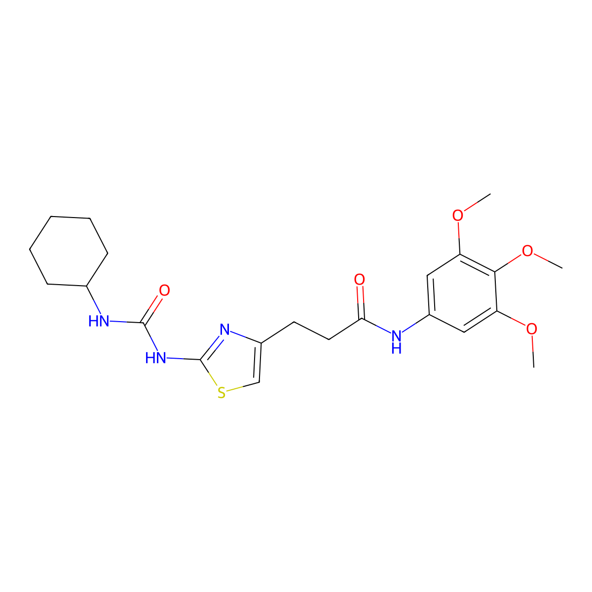 3-(2-(3-cyclohexylureido)thiazol-4-yl)-N-(3,4,5-trimethoxyphenyl)propanamide molecular structure, CAS 1091132-39-6