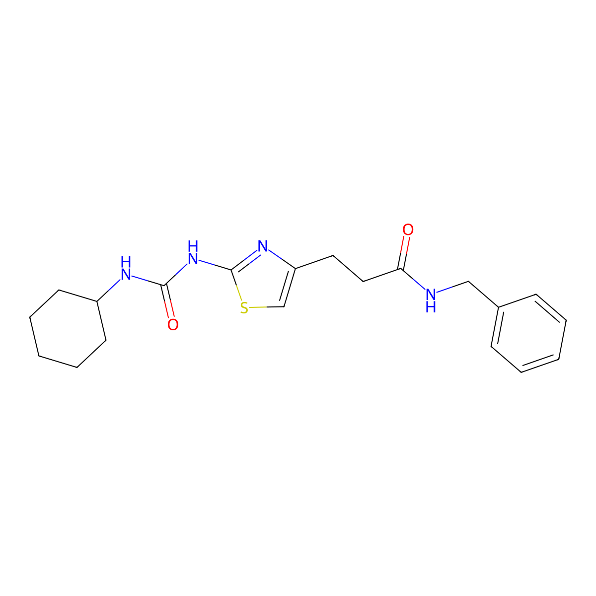 N-benzyl-3-(2-(3-cyclohexylureido)thiazol-4-yl)propanamide molecular structure, CAS 1091132-45-4