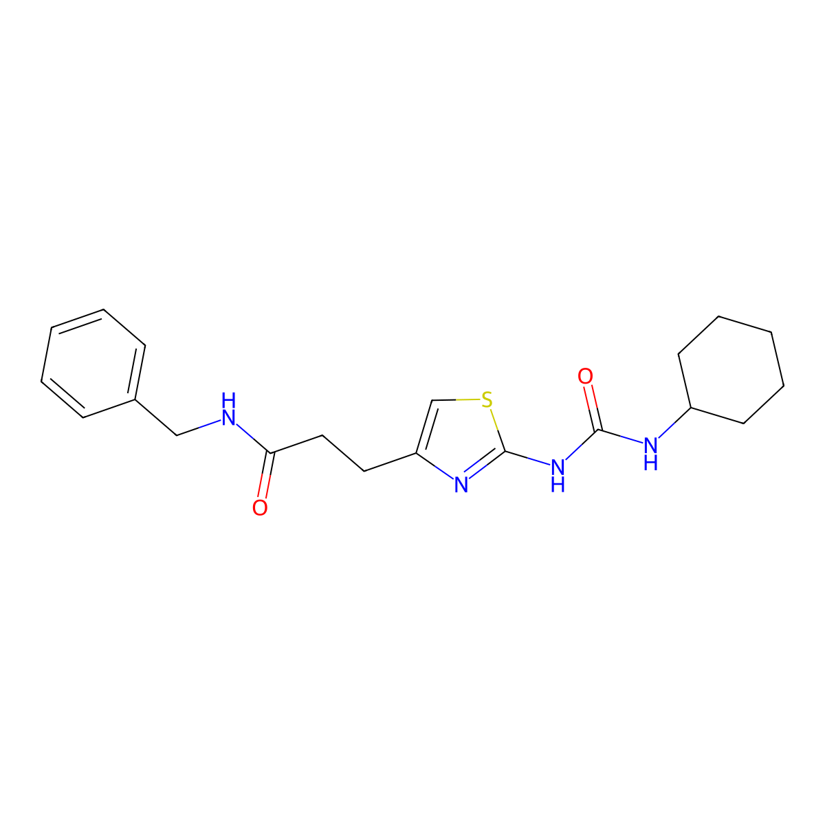 N-benzyl-3-(2-(3-cyclohexylureido)thiazol-4-yl)propanamide molecular structure, CAS 1091132-45-4